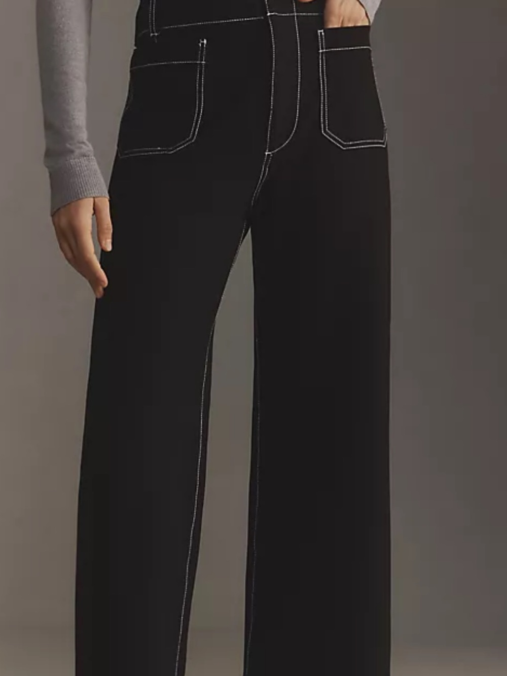 Mauve Black Wide-Leg Pants with White Contrast Stitching